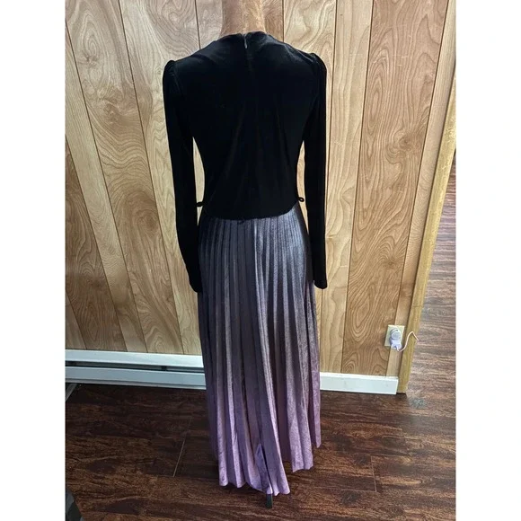 Ord Couture by Ordwoman Black Velvet Ombre Purple Pleated Maxi Dress Size S - Picture 4 of 7